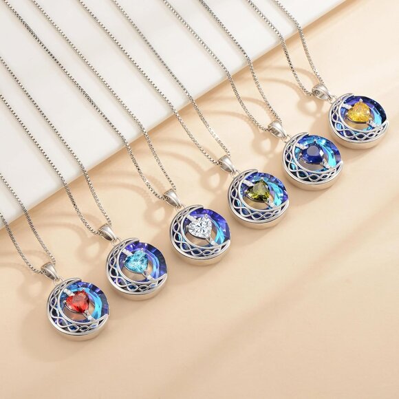 Necklace for Womens Blue Sapphire Necklace Moon Pendant S925 Sterling Silver Cry - Picture 5 of 6